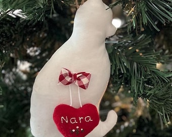 Personalized Cat Christmas Ornament – Handmade Soft Fabric, Custom Name