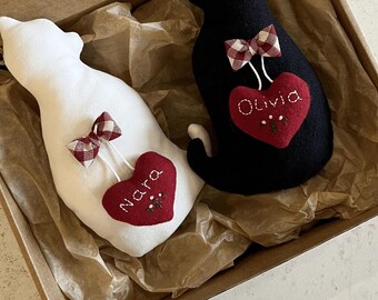 Personalized Cat Ornaments (Set of 2) – Handmade Felt Cats, Custom Embroidery