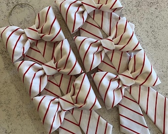 Handmade Candy Cane Christmas Bows – Red & White Striped Ornaments, Set of 6