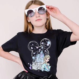 Disney Castle Frozen Elsa Princess Portrait Mickey Ears Shirt, WDW Disney Parks Magic Kingdom Disneyland Family Vacation Holiday Gift