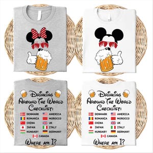 Mickey Beer Minnie Beer Front and Back print Disney Shirts,Epcot Drinking Around The World Shirt,Drinking Around the World Checklist Disney