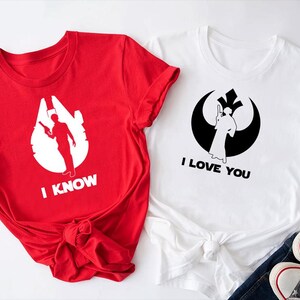 Camiseta de Star Wars, te amo, sé camisetas de Star Wars, camisetas de Sr. y Sra., camisetas de Disney, pareja a juego de Star Wars, Han Solo, Princesa Leia