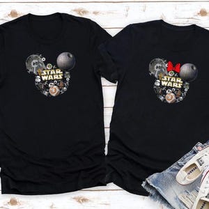 スターウォーズ ミッキーヘッド T シャツ、スターウォーズ ミッキー耳シャツ、ディズニー ミッキーとミニー カップル T シャツ、ディズニーランド ギャラクシーズ エッジ トリップ T シャツ