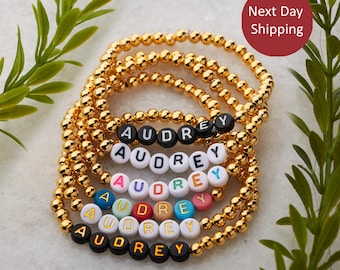 Gold Plated Bead Bracelet Real 14K Gold Filled Custom Name