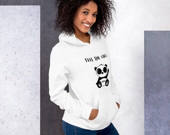 May include: White hoodie with a black panda wearing sunglasses and the text "Feel the Vibes".