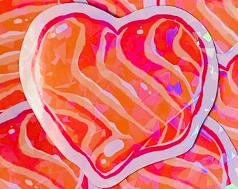 Salmon Sashimi Heart 3 Inch Holographic Sticker