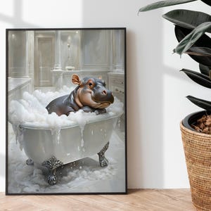 Cute Animal Bathroom Decor, Nursery Wall Art, Whimsical Baby Hippo, Hippo Wall Art, Hippo Nursery, Weird Hippo, printable wall art