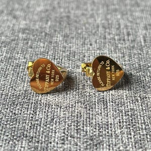 VTG Tiffany & Co Designer vintage boucles d'oreilles coeur doré estampé logo bague en or