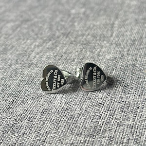 VTG Tiffany & Co Designer Vintage Silver Heart Earrings Stamp Logo Gray Studs Ring
