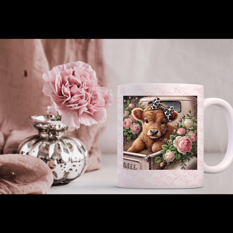 Borsa A Tracolla Donna Art Highland Cow Roses - Pelle E Tessuto Onde Ultrasoniche, 15x21x8 Cm, Con Catena Staccabile, Porta Cellulare