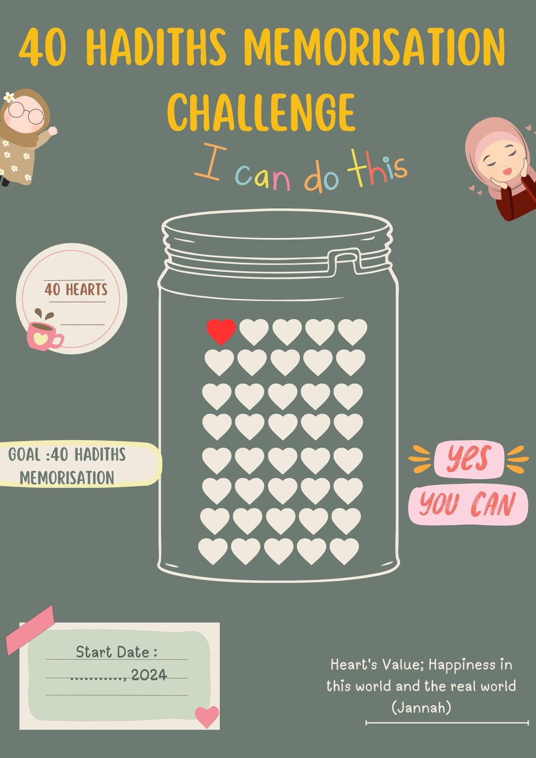 40 Hadith Planner Template, Editable Islamic Challenge (digital ...