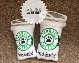 Starbarks Squeaky Coffee Cup Dog Toy, Choice of Size, Choice of sound, Handmade Pet Gift For the Pampered Pup Grande Venti, custom
