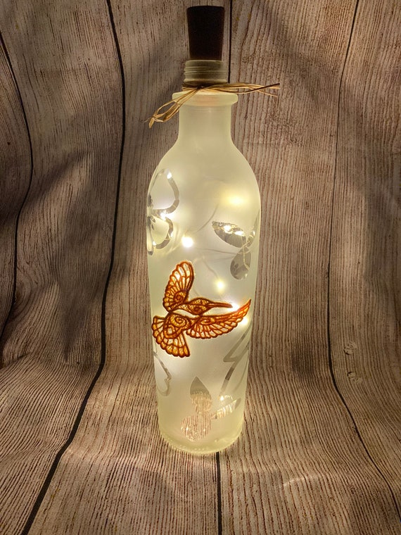 Hummingbird Lighted Bottle Clear Frosted Battery Powered Etsy
