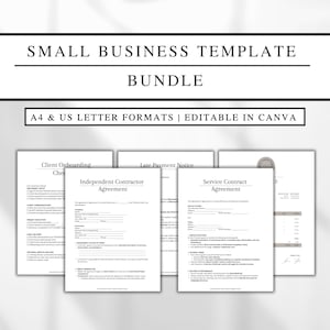 Small Business Essentials Template Bundle - Contracts, Invoice, Client Onboarding - Editable in Canva