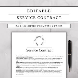 Service Contract Template, Editable Canva Template, Editable Service Contract, Service Agreement Template, Instant Download, Canva Template