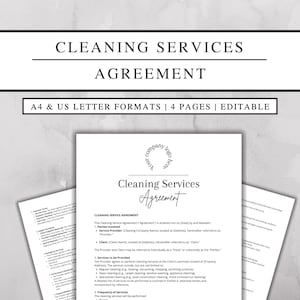 Cleaning Services Agreement, Editable Cleaning Services Contract, Cleaning Services Agreement for Housekeeper, Cleaning Business Form