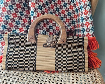 Vintage Ratan bamboo purse with wooden handles