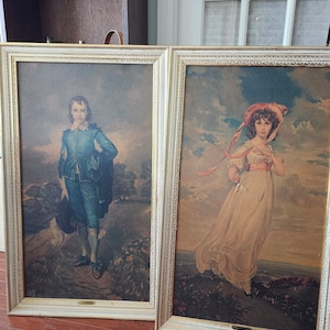 Antique Large boy blue and pinkie framed art