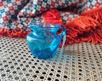 Vintage bubble glass aqua blue cruet