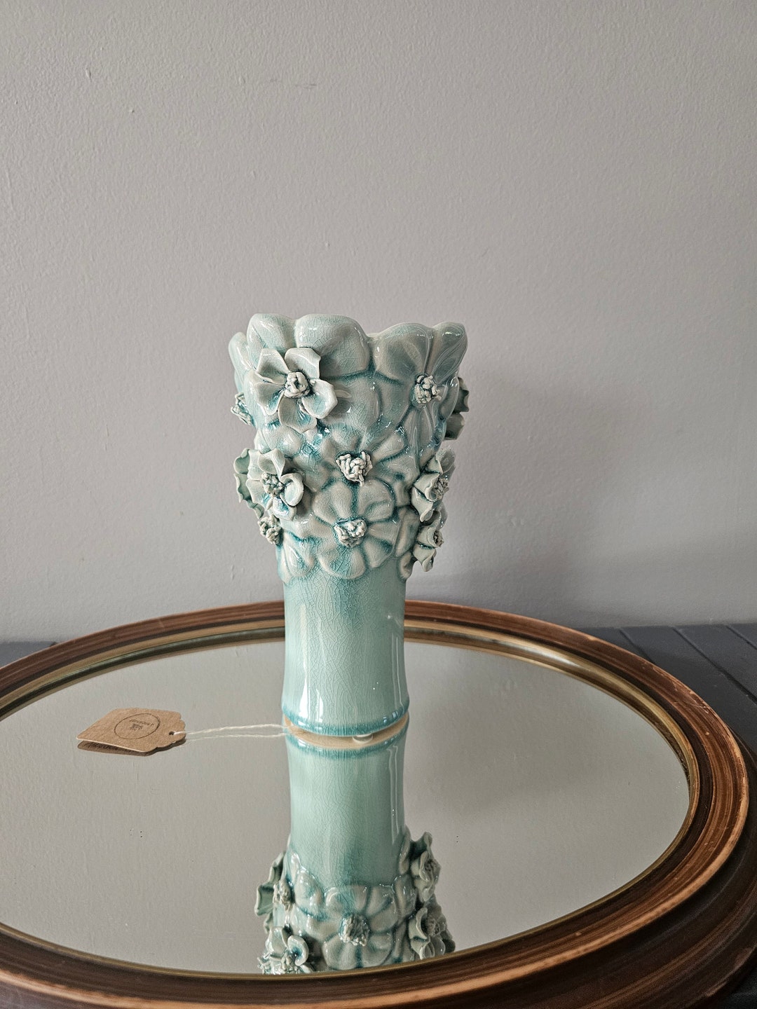 Glazed Turquoise Vase With Flowers Etsy