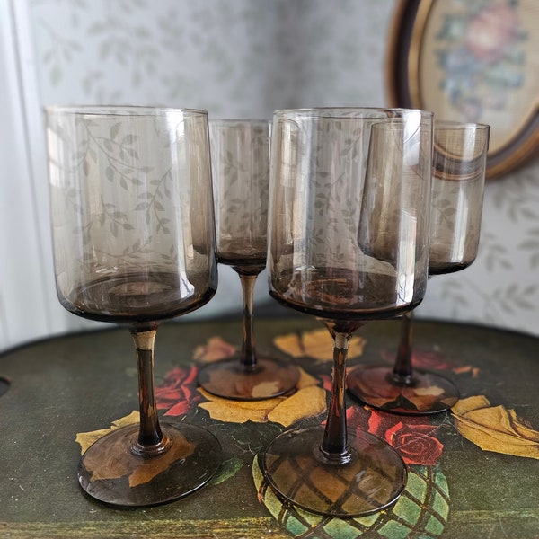 Vintage smokey brown round wine glasses