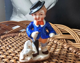 Vintage boy blue with dog figurine