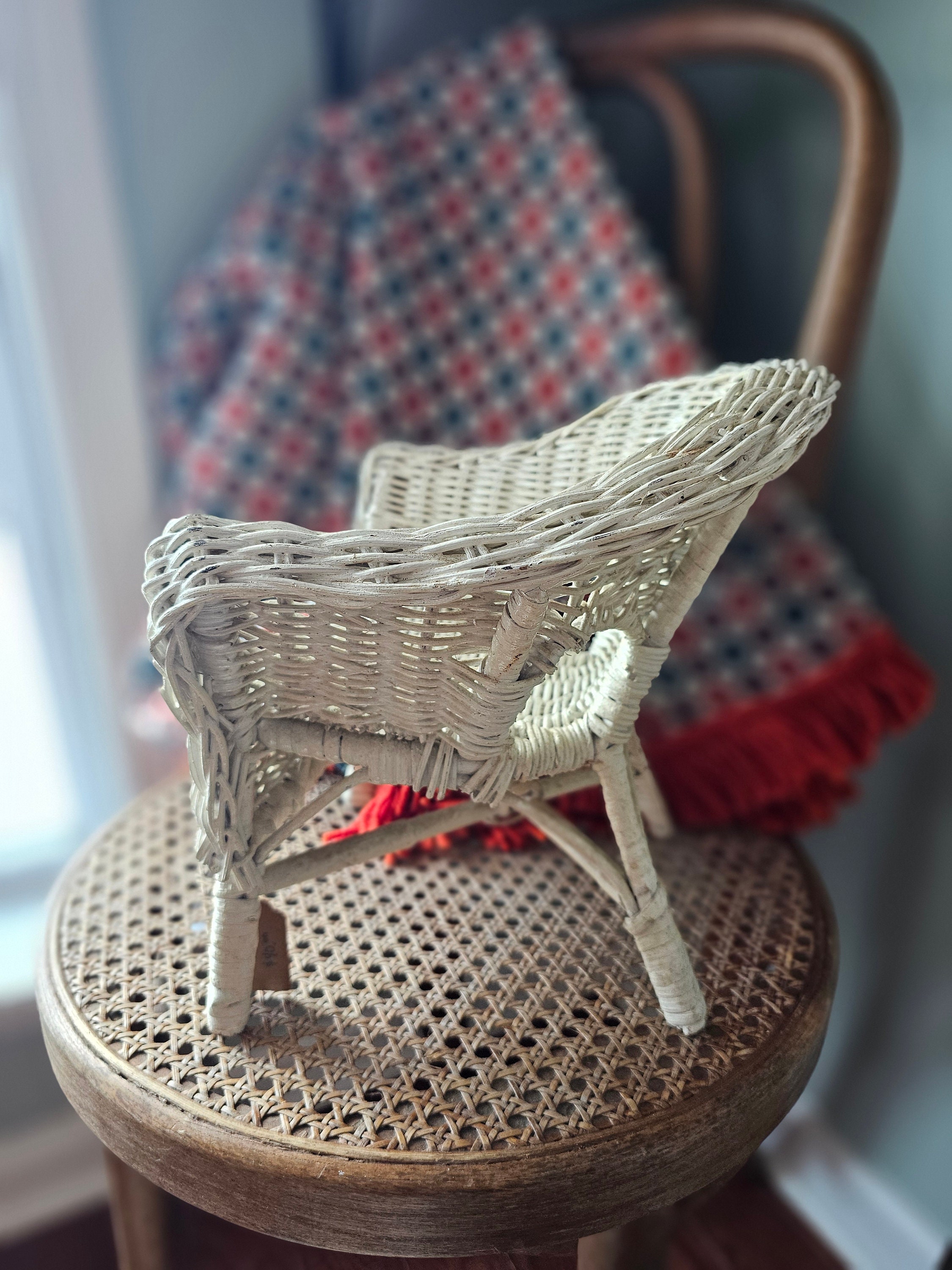 Vintage White Wicker Doll Furniture Chair Wicker Chair Doll Furniture ...