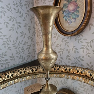 Vintage etched brass vase