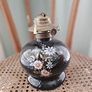 Vintage black floral oil lamp base