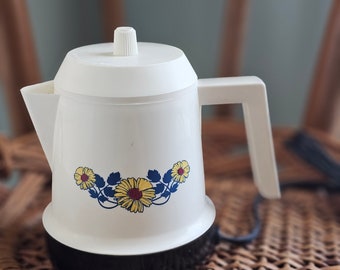 Vintage hampton coffee percolator white w/ sunflowers retro kettle