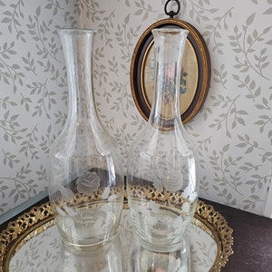 Vintage etched glass wine decanter