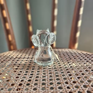Vintage Hand Blown Clear Glass Owl Paperweight Figurine with Bullicante Big Eyes