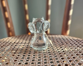 Vintage Hand Blown Clear Glass Owl Paperweight Figurine with Bullicante Big Eyes