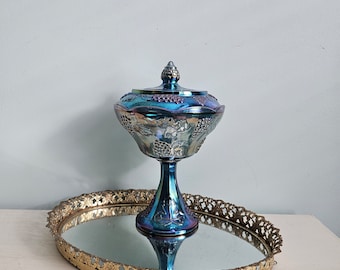 Vintage Indiana Blue Carnival glass candy dish