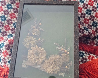 Vintage shadowbox dried flowers wall art