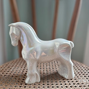 Vintage white pearl ceramic horse sculpture made in Spain