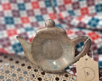 Vintage Silver teapot teabag holder trinket dish, spoon catch