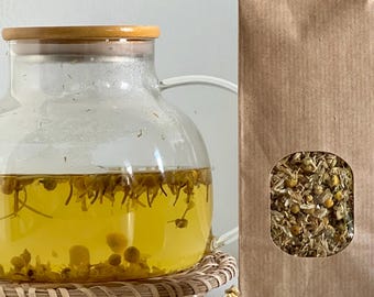 Calming Chamomile Herbal Tea • Organic Loose Leaf Relaxation Tea Blend • Caffeine-Free Stress Relief & Sleep Support Tea • Tea Lover Gift