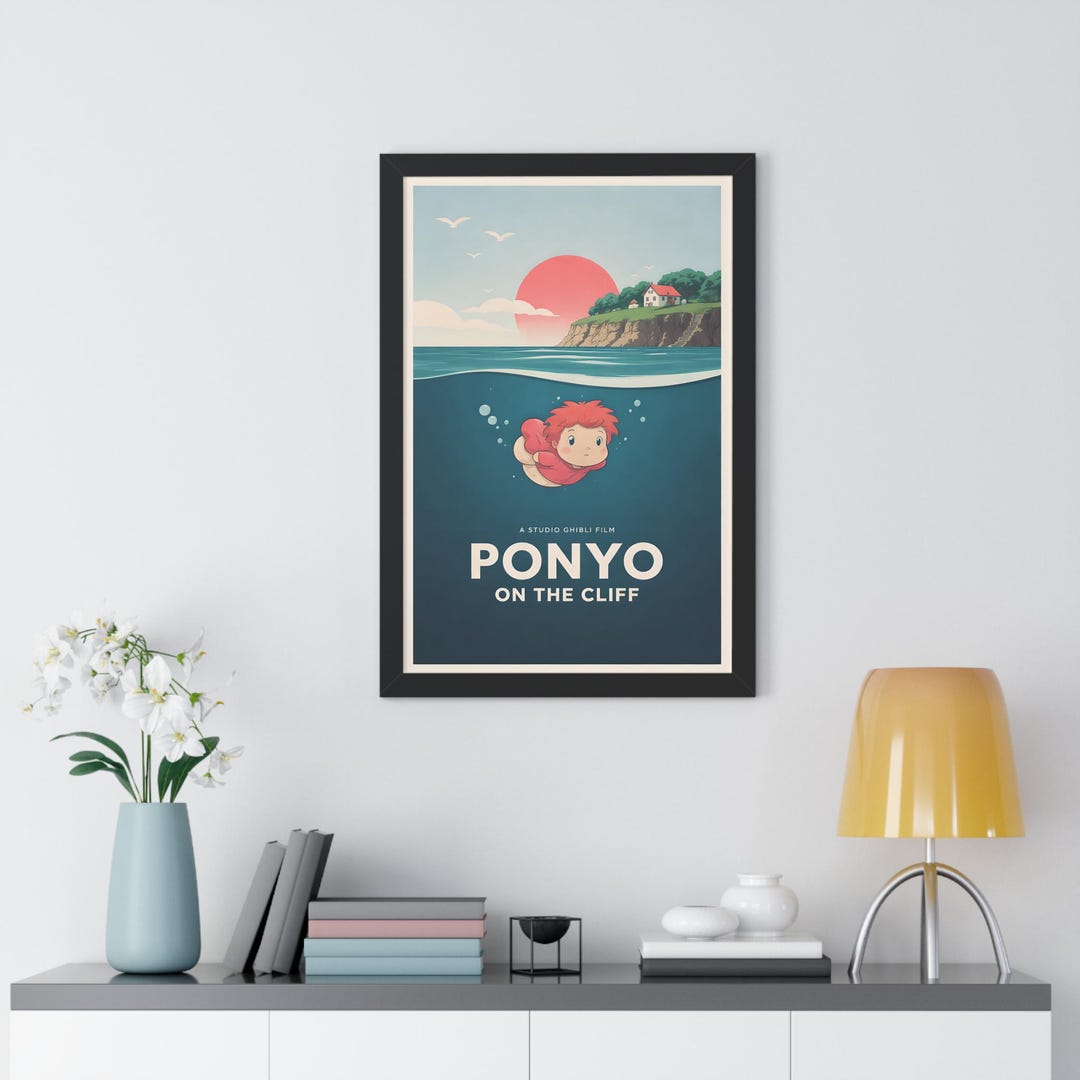 Ponyo on the Cliff Framed Vertical Poster | Studio Ghibli Inspired Art ...