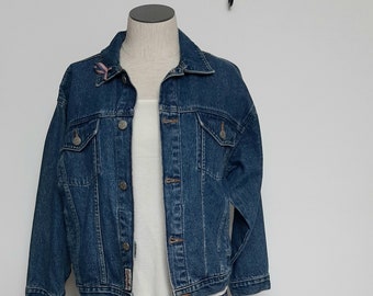 Vintage 90s Blue Preppy Grunge Button Up Denim Jacket women S M L grunge biker indie hipster american girl Americana