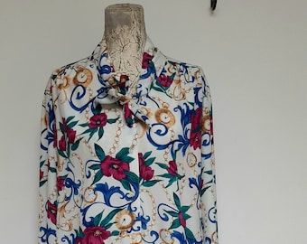 Vintage 80s TIMEPIECE Boho Chic Floral Print Blouse s m l