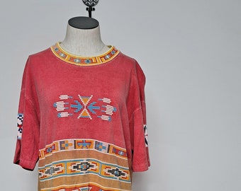 Vintage 90s Southwestern Tribal Tie Dye Sunset Tshirt unisex m l cool Coachella