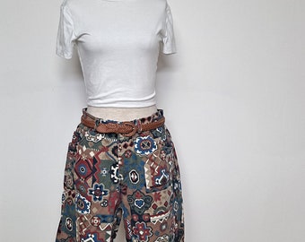 Vintage 90s Southwestern Mosaic Print Denim High Waist Shorts women Large western retro country hipster hip hop fashionista summer shorts