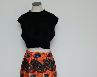 Vintage 60s Orange Floral Paisley Long Quilted Maxi Skirt xs-s Exclusive of Decoration retro mod hippie skirt ooak