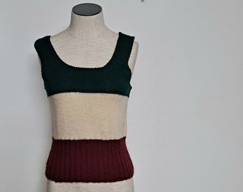 Vintage 70s Handmade Knit Sleeveless Crop Top women small medium large indie bohemian