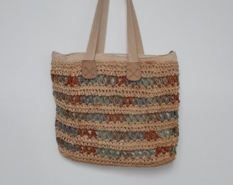 Vintage 90s Oversized Woven Straw Tote Purse minimalist bohemian bag xl purse shoulder purse vegan purse farmers market bag