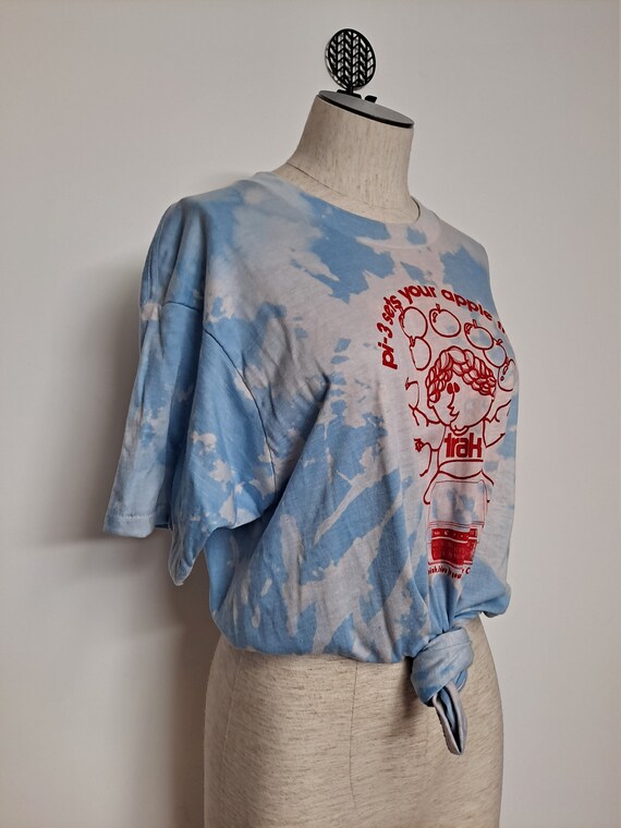 Vintage 80s Baby Blue Tye Dye Apple Mac Promo T S… - image 3