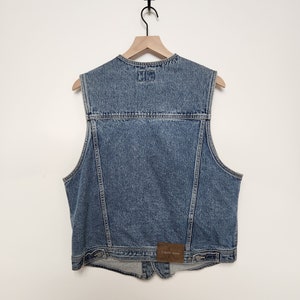 Vintage 90s Oversized Unisex CK Calvin Klein Grunge Reival Blue Button Up Denim Vest l xl biker vest grunge minimalist CK image 3