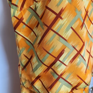 Vintage 90s Orange Abstract Two Piece Silk Tank Suit women Large summer tank skirt beach skirt Via Seta pearl buttons beachwear summer babe image 3