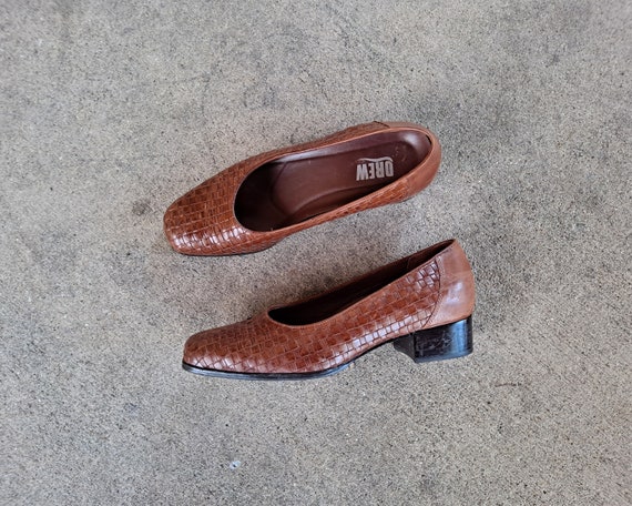 Vintage 90s Brown Woven Leather Slip On Heels wom… - image 6